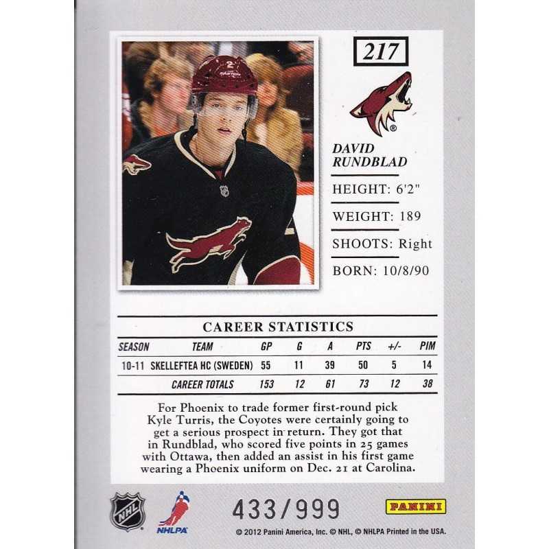 DAVID RUNDBLAD 2011-12 PANINI ELITE RC /999