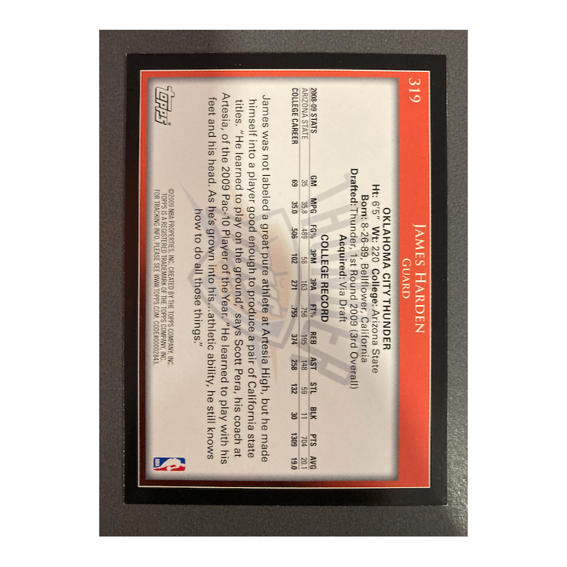 JAMES HARDEN 2009 TOPPS RC 319