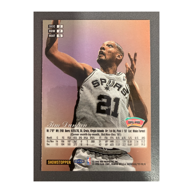 TIM DUNCAN 1997 FLAIR SHOWCASE ROW2 5