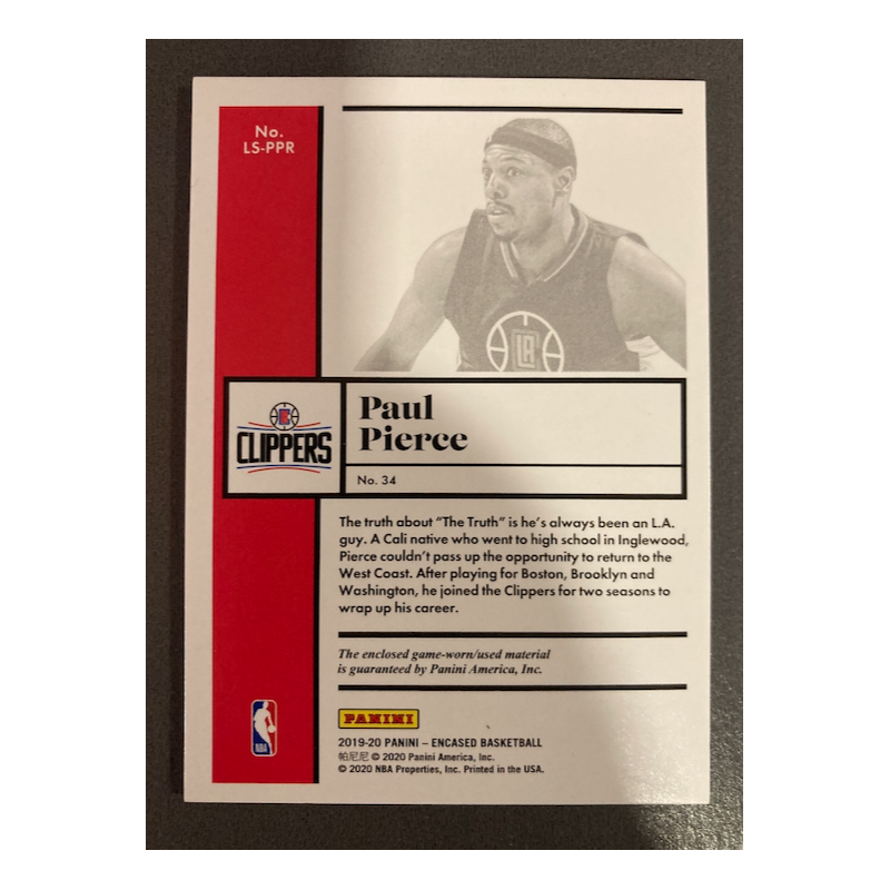 PAUL PIERCE 2019 PANINI ENCASED LEGENDARY SWATCH PRIME 08/10