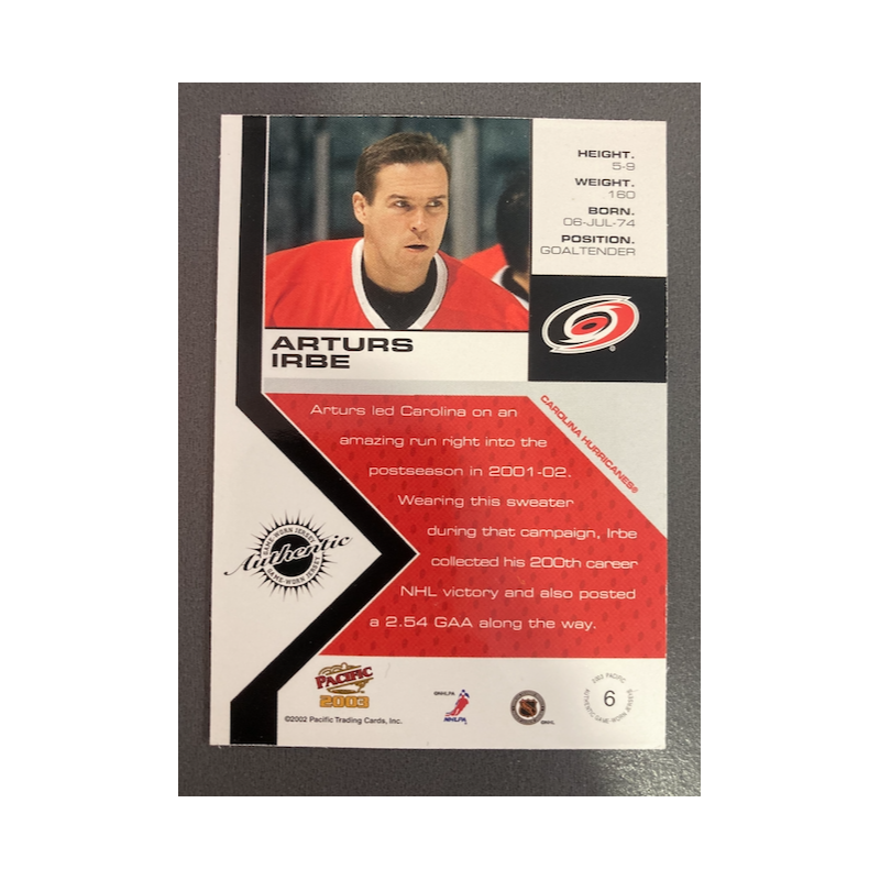 ARTURS IRBE 2003 PACIFIC JERSEY 6