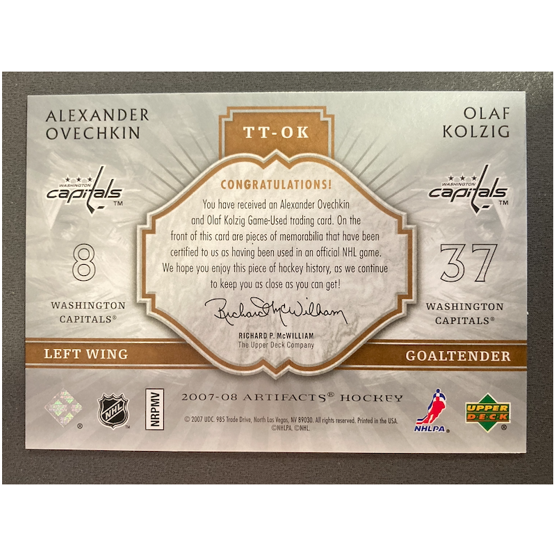 ALEXANDER OVECHKIN / OLAF KOLZIG 2007 ARTIFACTS TUNDRA TANDEM JERSEY 81/125