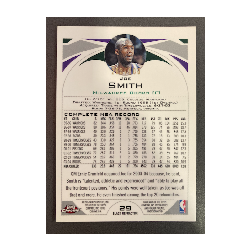 JOE SMITH 2004 TOPPS CHROME BLACK REFRACTOR 263/500