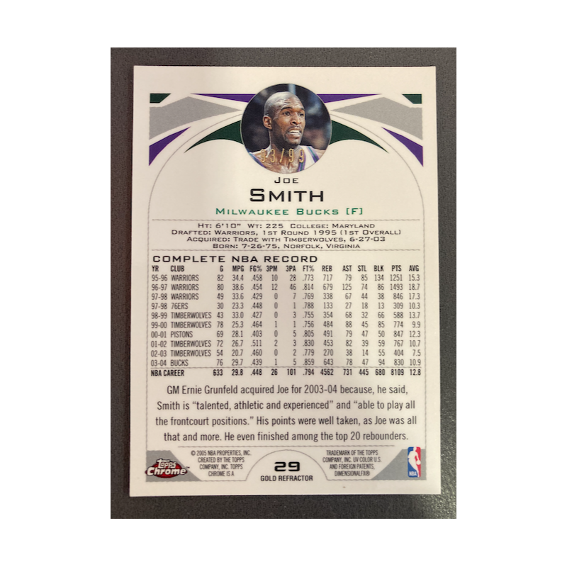 JOE SMITH 2004-05 TOPPS CHROME GOLD REFRACTOR 93/99