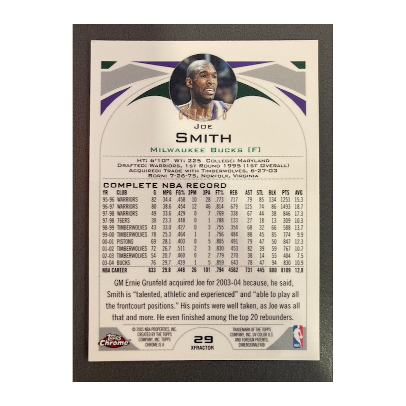 JOE SMITH 2004 TOPPS CHROME X-FRACTOR 97/110