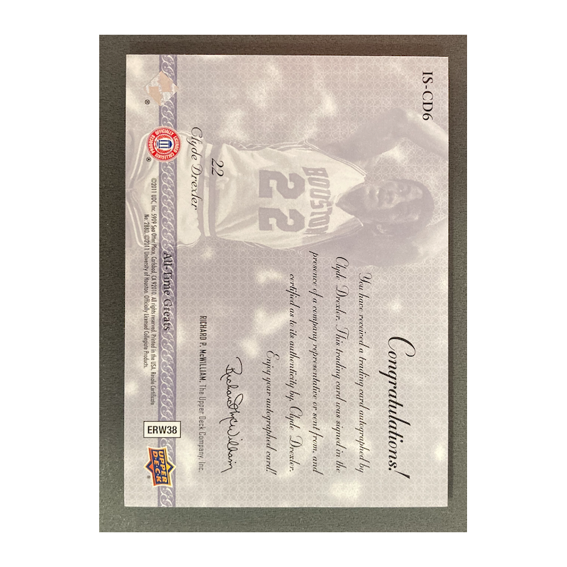 CLYDE DREXLER 2011 UPPER DECK ILLUSTRIOUS SIGNATURES 07/10
