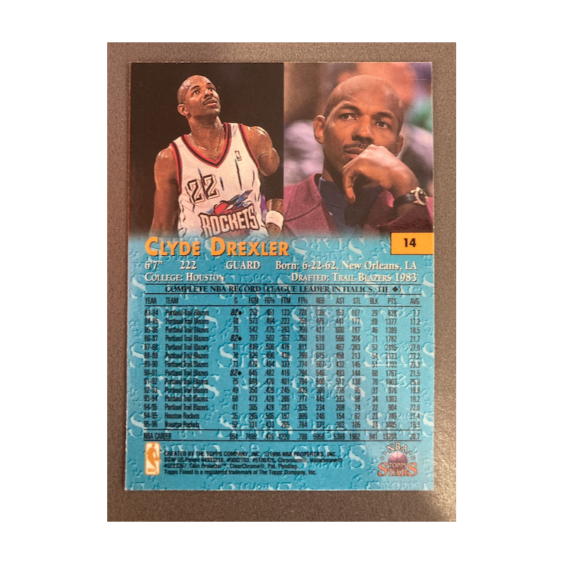 CLYDE DREXLER 1996 TOPPS STARS FINEST 14