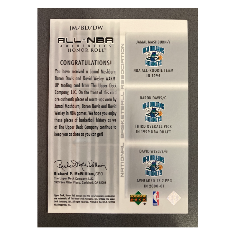MASHBURN / WESLEY / DAVIS 2002 UPPER DECK HONOR ROLL TRIPLE JERSEY