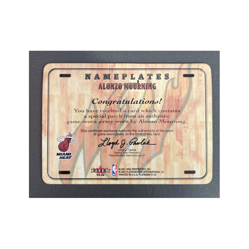 ALONZO MOURNING 2001 FLEER PLATINUM NAMEPLATES