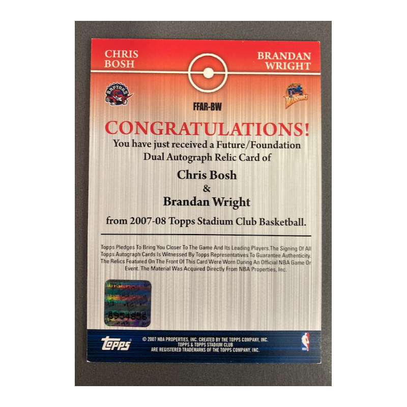 BOSH / WRIGHT 2007 TSC FUTURE FOUNDATION DUAL JERSEY AUTO - EXMT CONDITION