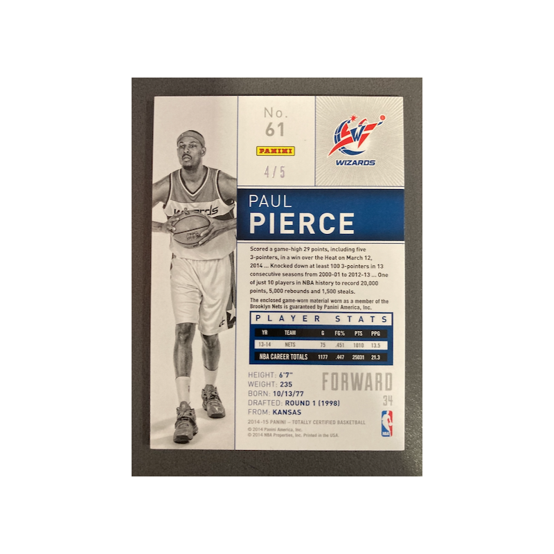 PAUL PIERCE 2014 TOTALLY CERTIFIED GREEN JERSEY 4/5