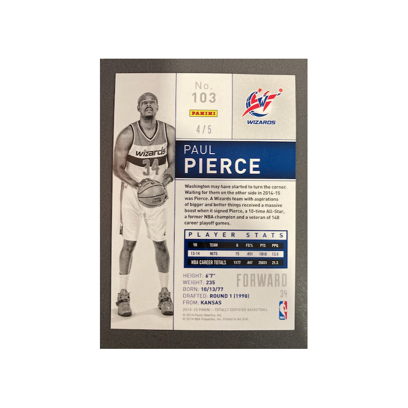 PAUL PIERCE 2014 TOTALLY CERTIFIED PLATINUM GREEN 04/05