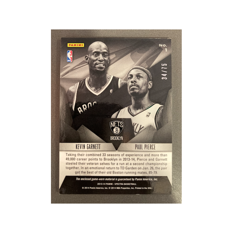 PAUL PIERCE / KEVIN GARNETT 2013 SPECTRA DOUBLE TEAM JERSEYS /75