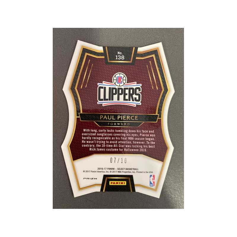 PAUL PIERCE 2016 SELECT GOLD PRIZM DIE CUT 07/10