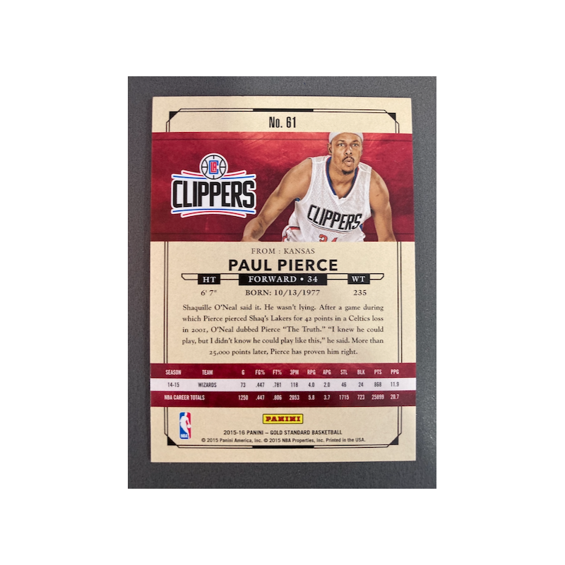 PAUL PIERCE 2015 GOLD STANDARD BASE GOLD /15