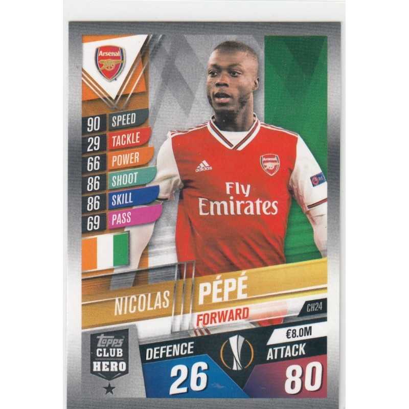 NICOLAS PEPE TOPPS MATCH ATTAX 101 -2019/20 - ARSENAL FC - CH24