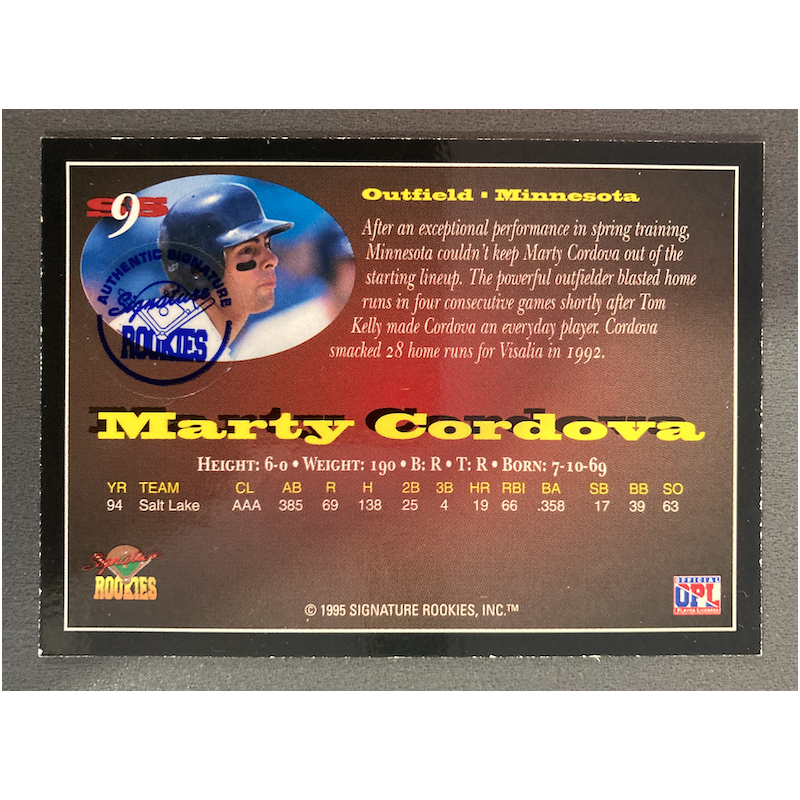 MARTY CORDOVA 1996 SIGNATURE ROOKIES AUTO 344/750 - EX CONDITION