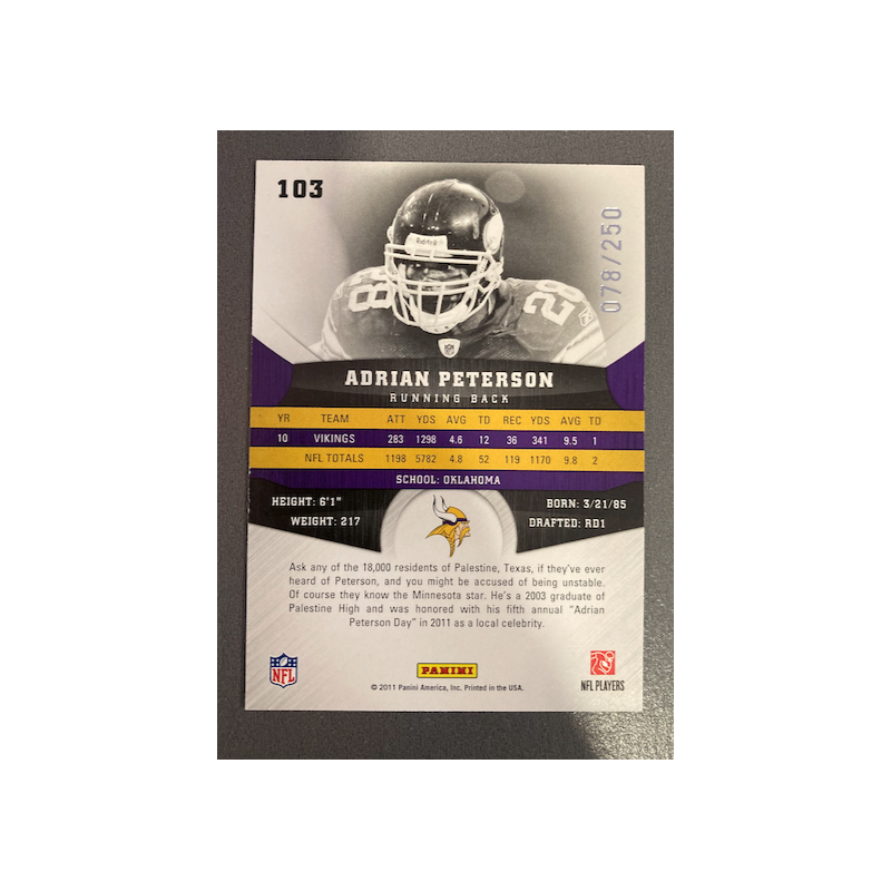 ADRIAN PETERSON 2011 GRIDIRON GEAR O /250