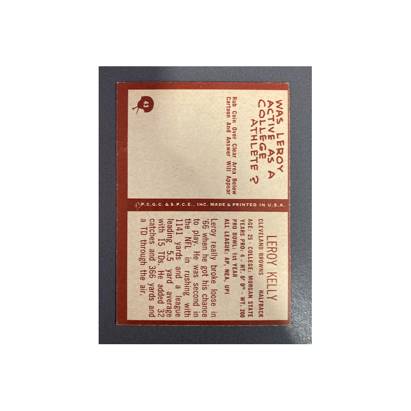 LEROY KELLY 1967 PHILADELPHIA ROOKIE OC - EXMT