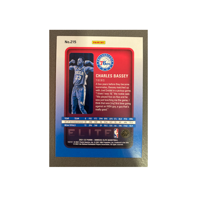 CHARLES BASSEY 2021-22 PANINI ELITE ROOKIE /999