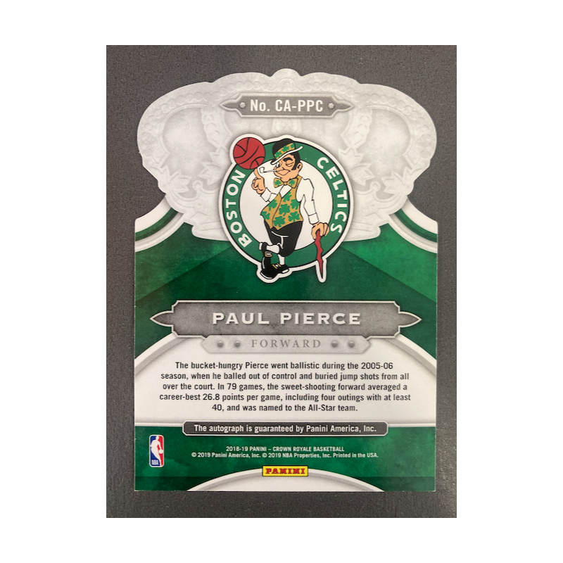 PAUL PIERCE 2018 CROWN ROYALE AUTOGRAPH RED /40