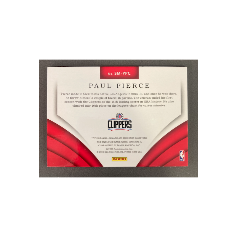 PAUL PIERCE 2017 IMMACULATE STANDOUT JERSEY 09/10