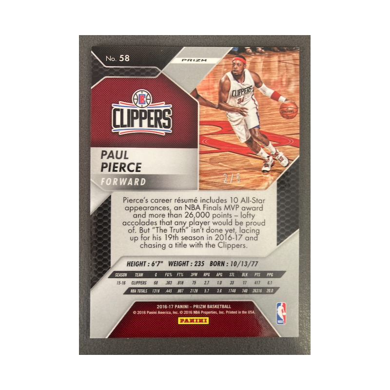PAUL PIERCE 2016 PRIZM 5TH PRIZM /5