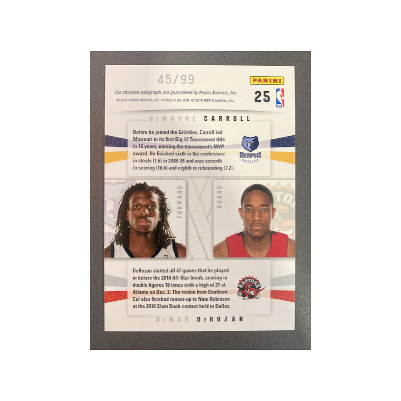 DEMAR DEROZAN / DEMARRE CARROLL 2009 SEASON UPDATE ROOKIE DUAL AUTO 45/99