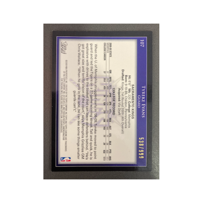 TYREKE EVANS 2009 TOPPS CHROME ROOKIE 538/999