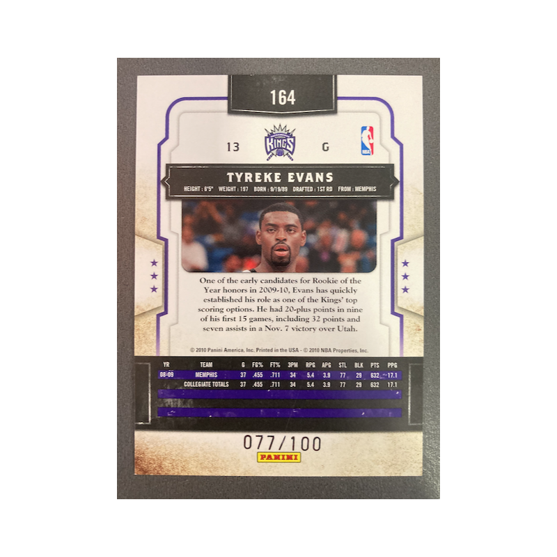 TYREKE EVANS 2009-10 CLASSICS TIMELESS TRIBUTES ROOKIE 77/100