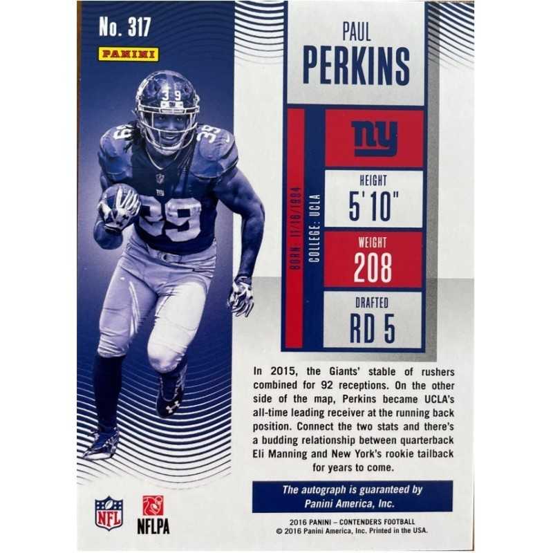 PAUL PERKINS 2016 CONTENDERS 9/49 AUTOGRAPHE