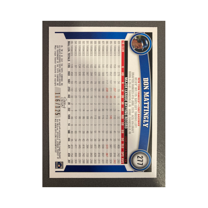 DON MATTINGLY 2021 TOPPS ARCHIVES GREEN /125