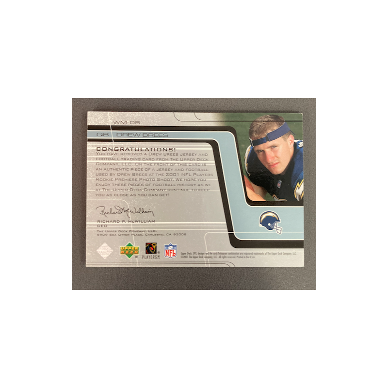 DREW BREES 2001 UPPER DECK SPX WINNING MATERIALS RC 012/100 - EXMT CONDITION