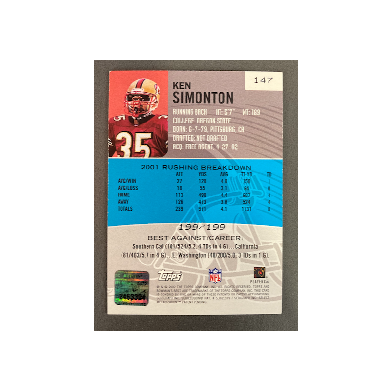 KEN SIMONTON 2002 BOWMAN BEST AUTO /199