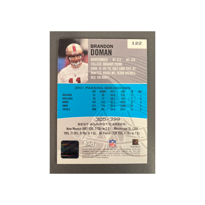 BRANDON DOMAN 2002 BOWMAN BEST BLUE AUTO 305/399