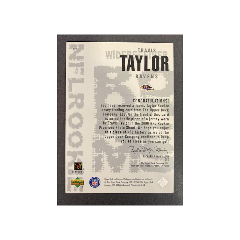 TRAVIS TAYLOR 2000 UPPER DECK BLACK DIAMOND JERSEY PATCH NFL ROOKIE 173