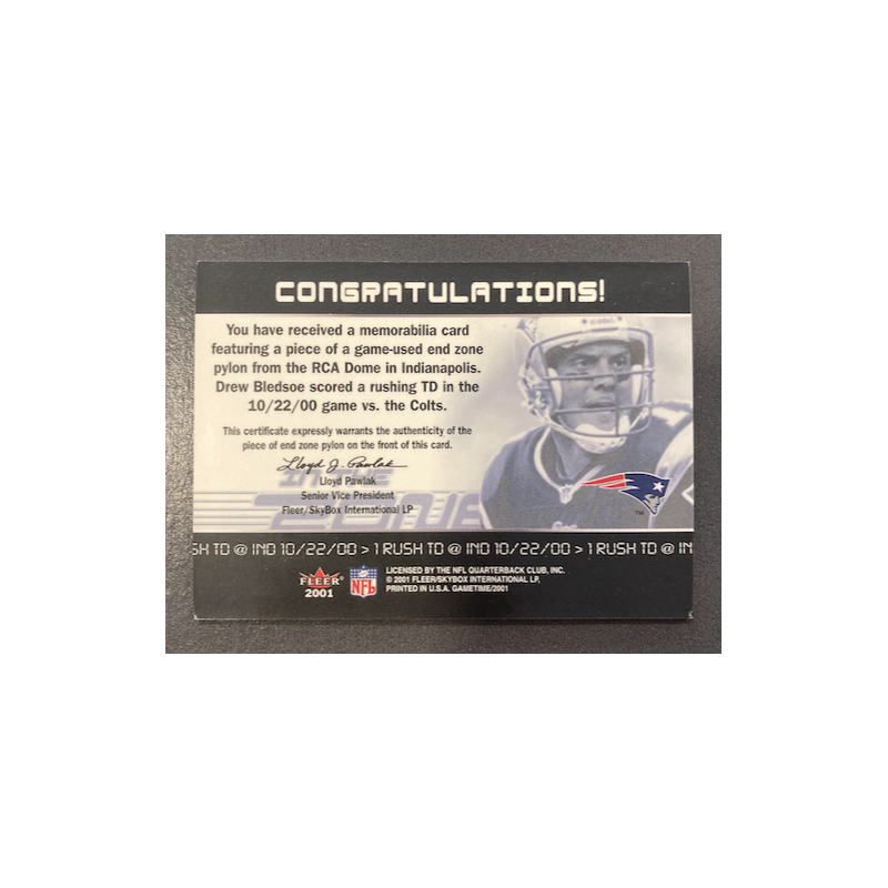 DREW BLEDSOE 2001 FLEER GAMETIME IN THE ZONE JERSEY - EXMT CONDITION
