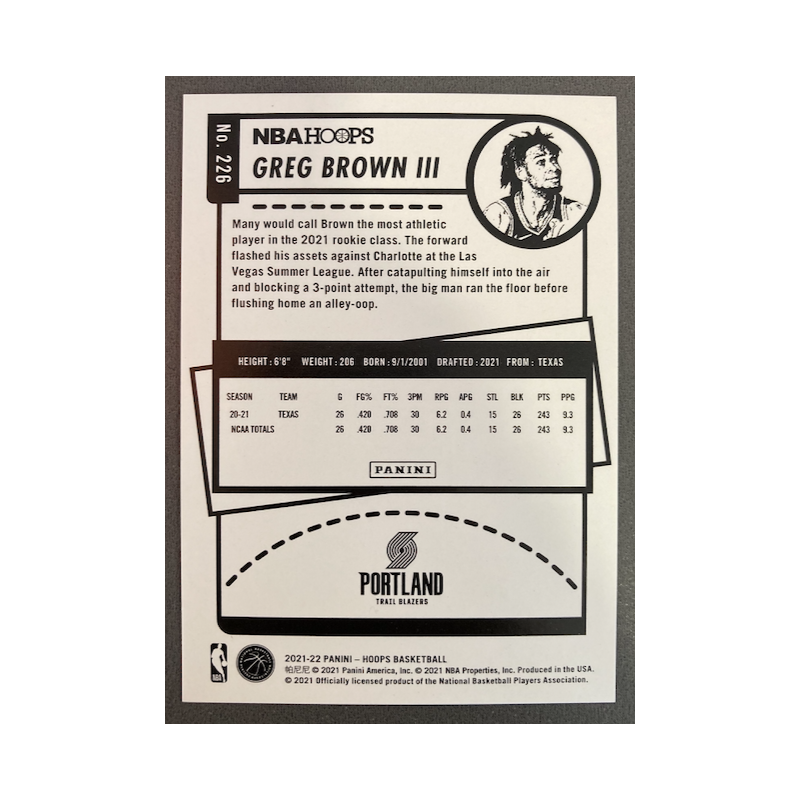 GREG BROWN III 2021-22 PANINI HOOPS GREEN ROOKIE /99