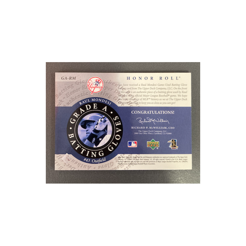 RAUL MONDESI 2003 UPPER DECK HONOR ROLL GRADE A BATTING GLOVE