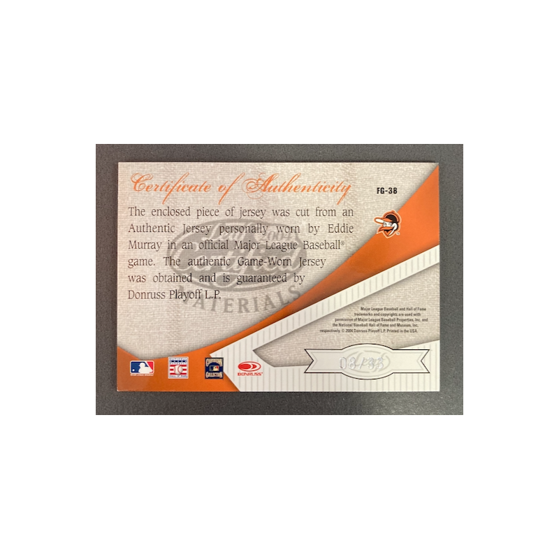 EDDIE MURRAY 2001 LEAF CERTIFIED JERSEY FABRIC OF THE GAME 08/33