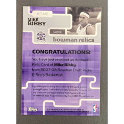 MIKE BIBBY 2007 BOWMAN RELICS JERSEY