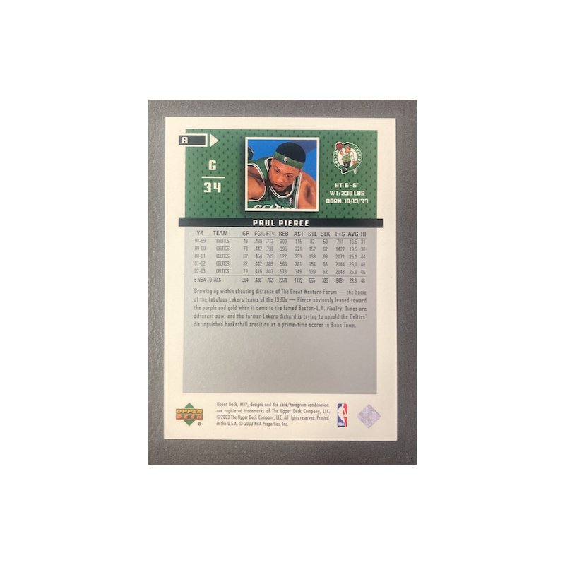 PAUL PIERCE 2003-04 UPPER DECK MVP GOLD BORDER 062/100
