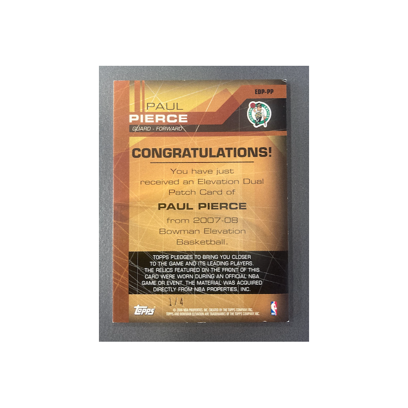 PAUL PIERCE 2007-08 BOWMAN ELEVATION DUAL PATCH 1/4 - EXMT CONDITION