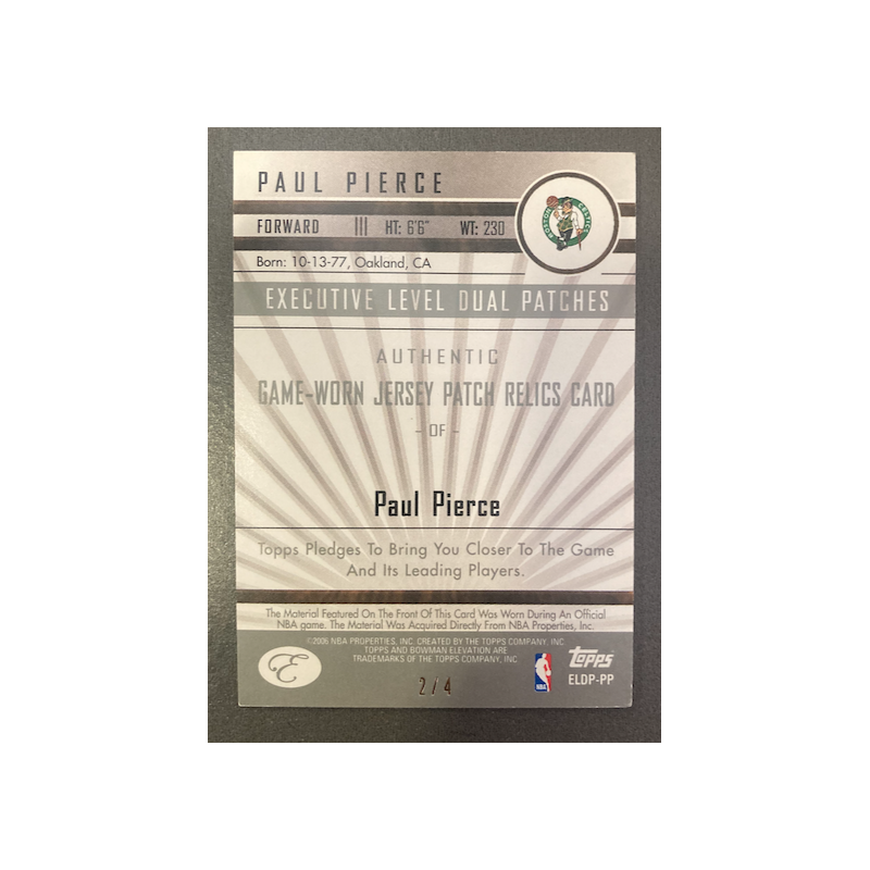 PAUL PIERCE 2006-07 BOWMAN EXECUTIVE LEVEL DUAL PATCHES BLUE 2/4