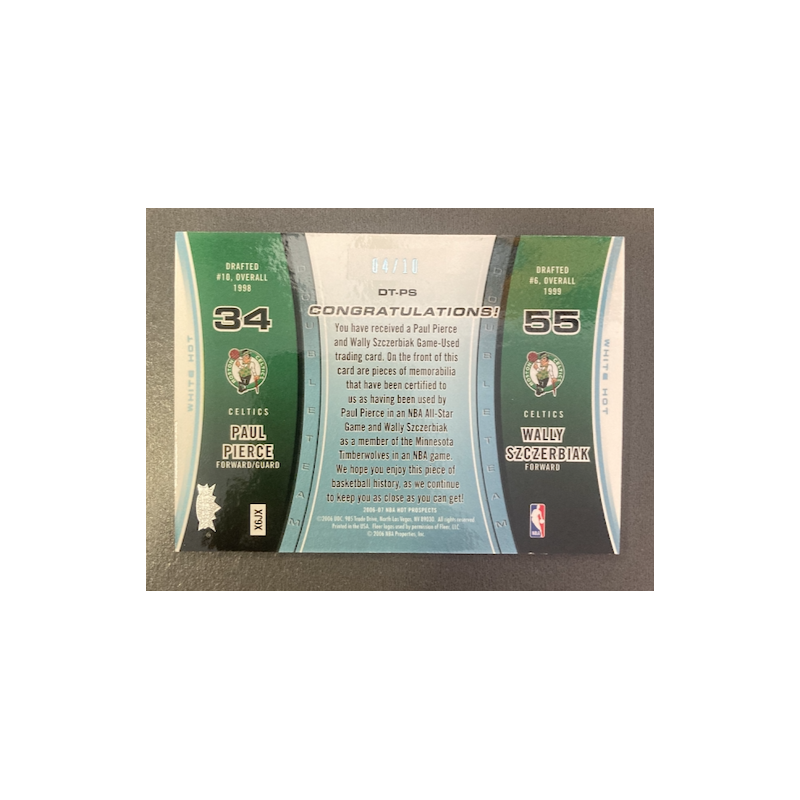 PAUL PIERCE / WALLY SZCZERBIAK 2006-07 FLEER HOT PROSPECT DOUBLE TEAM PATCH WHITE HOT 4/10