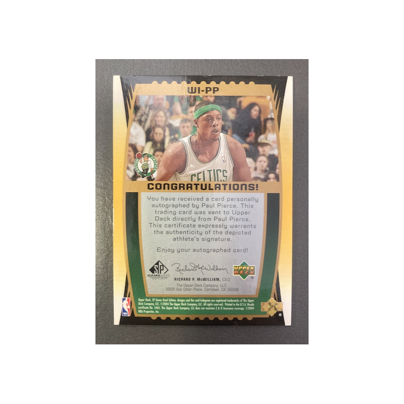 PAUL PIERCE 2004-05 SP GAME USED WOOD IMPRESSIONS AUTO 34/75