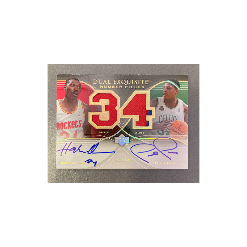 PIERCE / OLAJUWON 2006-07 EXQUISITE DUAL NUMBER PIECES DUAL PATCH AUTO 05/34