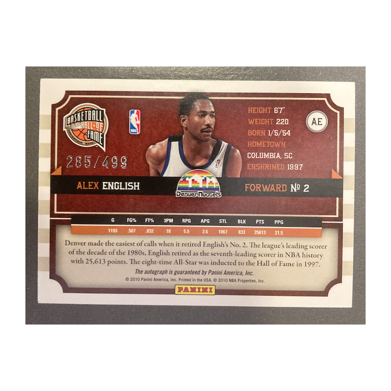 ALEX ENGLISH 2009-10 PANINI FAMED SIGNATURES 285/499