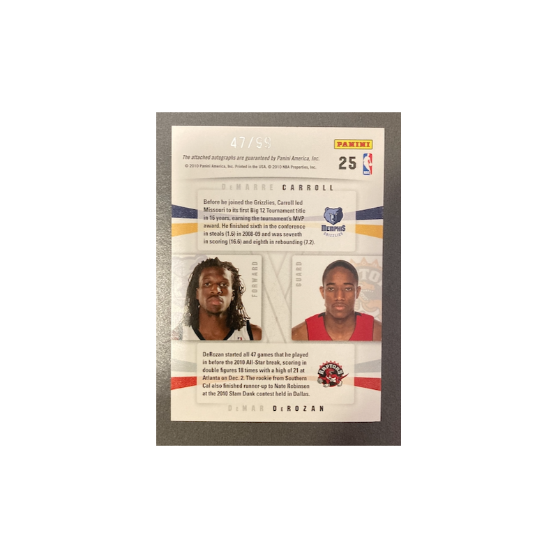 DEMAR DEROZAN / CARROLL 2009-10 PANINI SEASON UPDATE ROOKIE DUALS AUTO 47/99