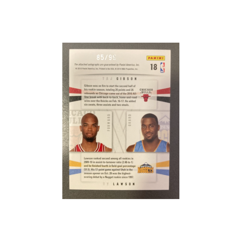TY LAWSON / TAJ GIBSON 2009-10 PANINI SEASON UPDATE DUALS ROOKIE AUTO 85/99